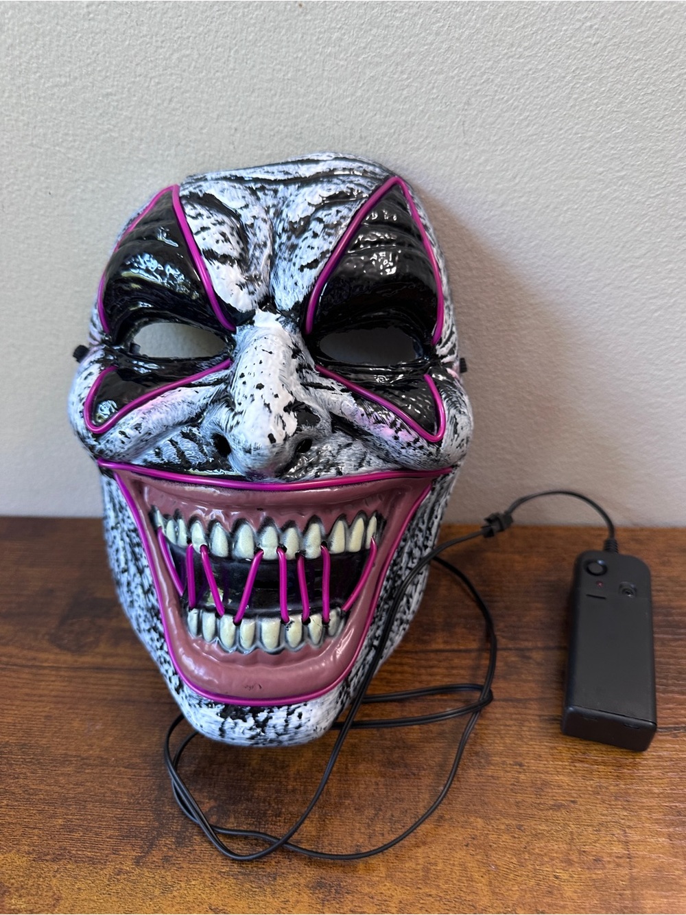 LED Light Up Scary Clown Mask Halloween Costume Rave Purge Pink EL Wire Glow